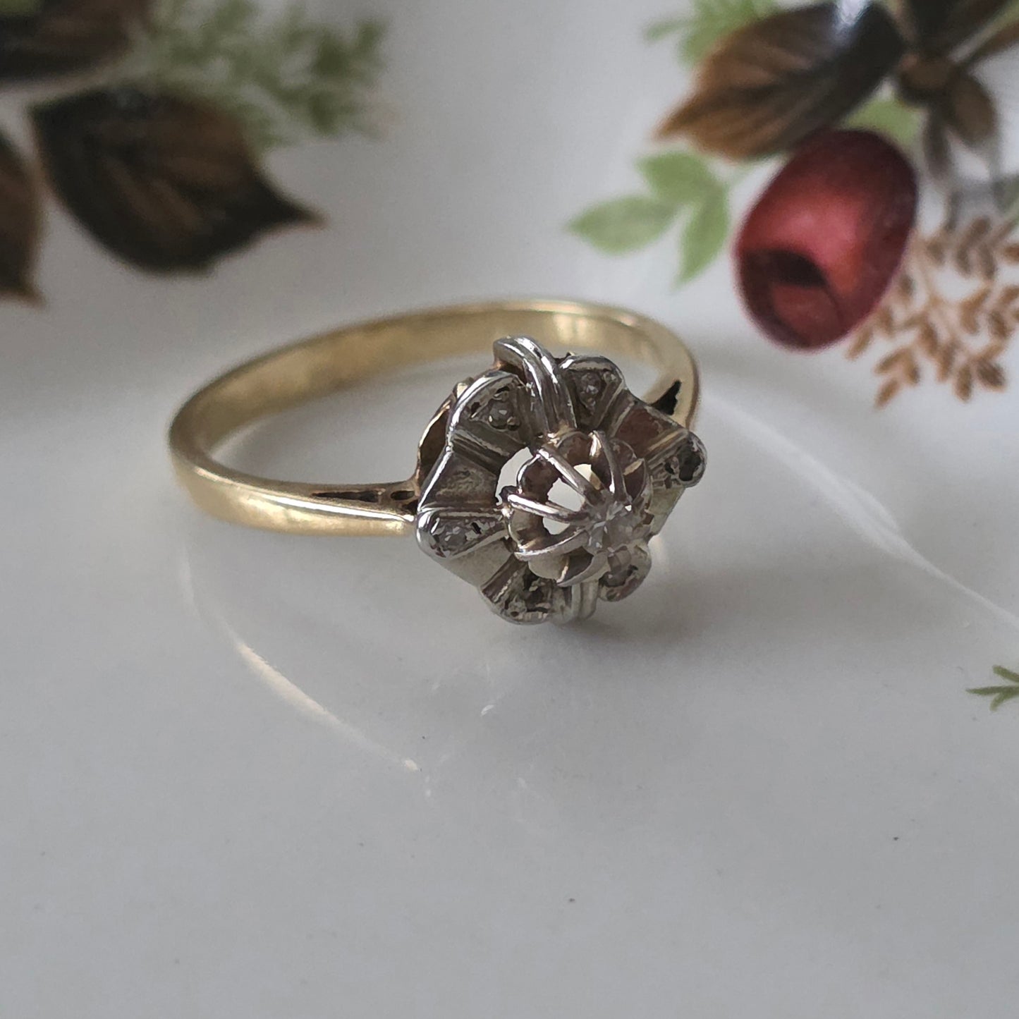 Vintage 14k gouden ring met diamanten