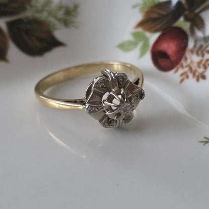 Vintage 14k gouden ring met diamanten