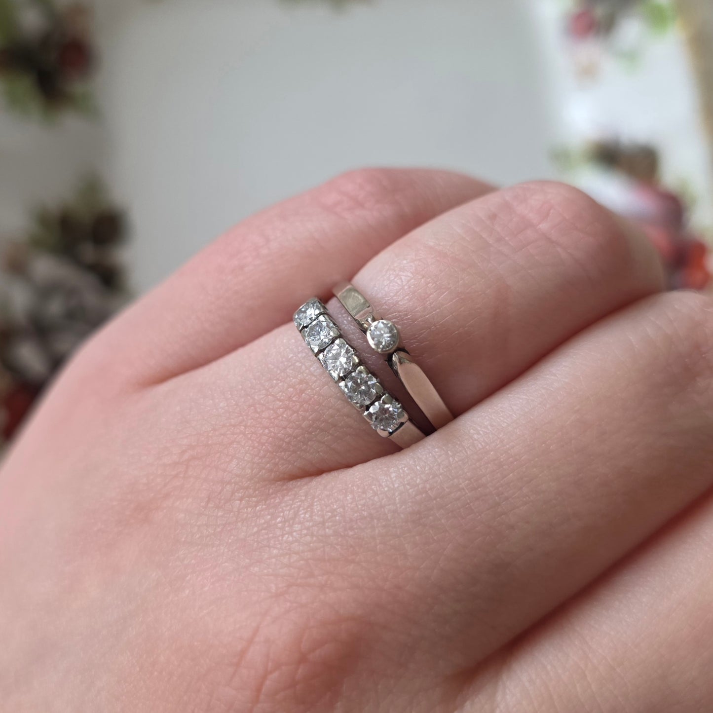 Vintage 14k witgouden verlovingsring met solitair diamant 0,06ct