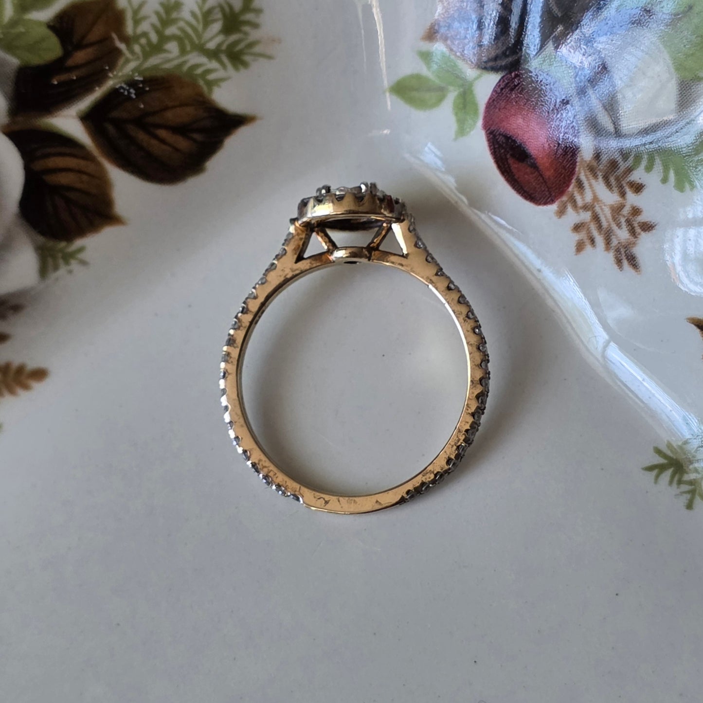 Vintage 9k verlovingsring diamant eternity halo