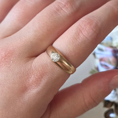 Antieke 14k gouden gypsy bombe ring old European cut diamant 0.4ct