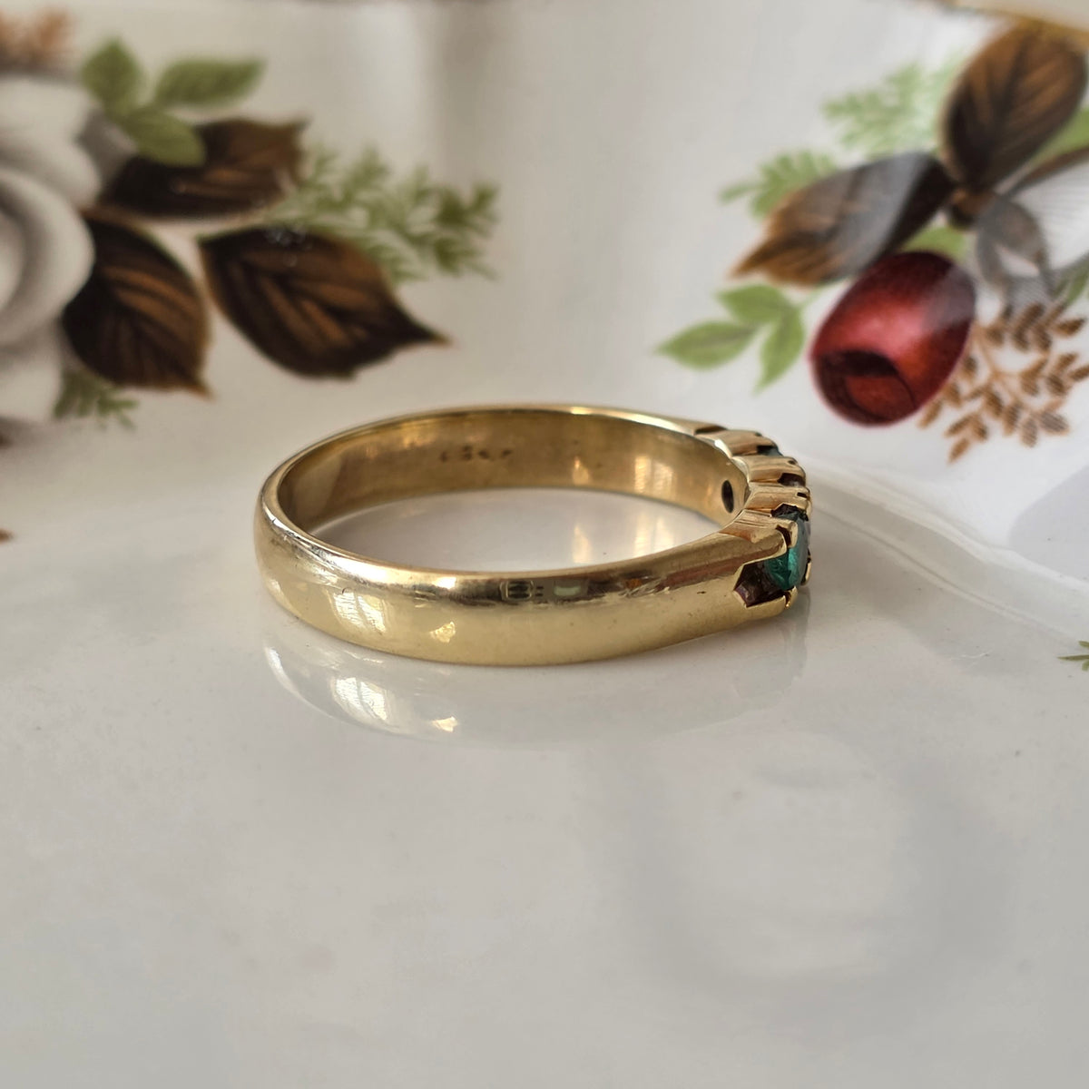 Vintage 14k gouden ring met smaragd en diamant