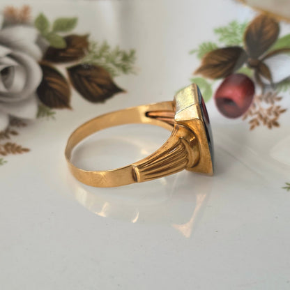Vintage 18k gouden zegelring met hematiet