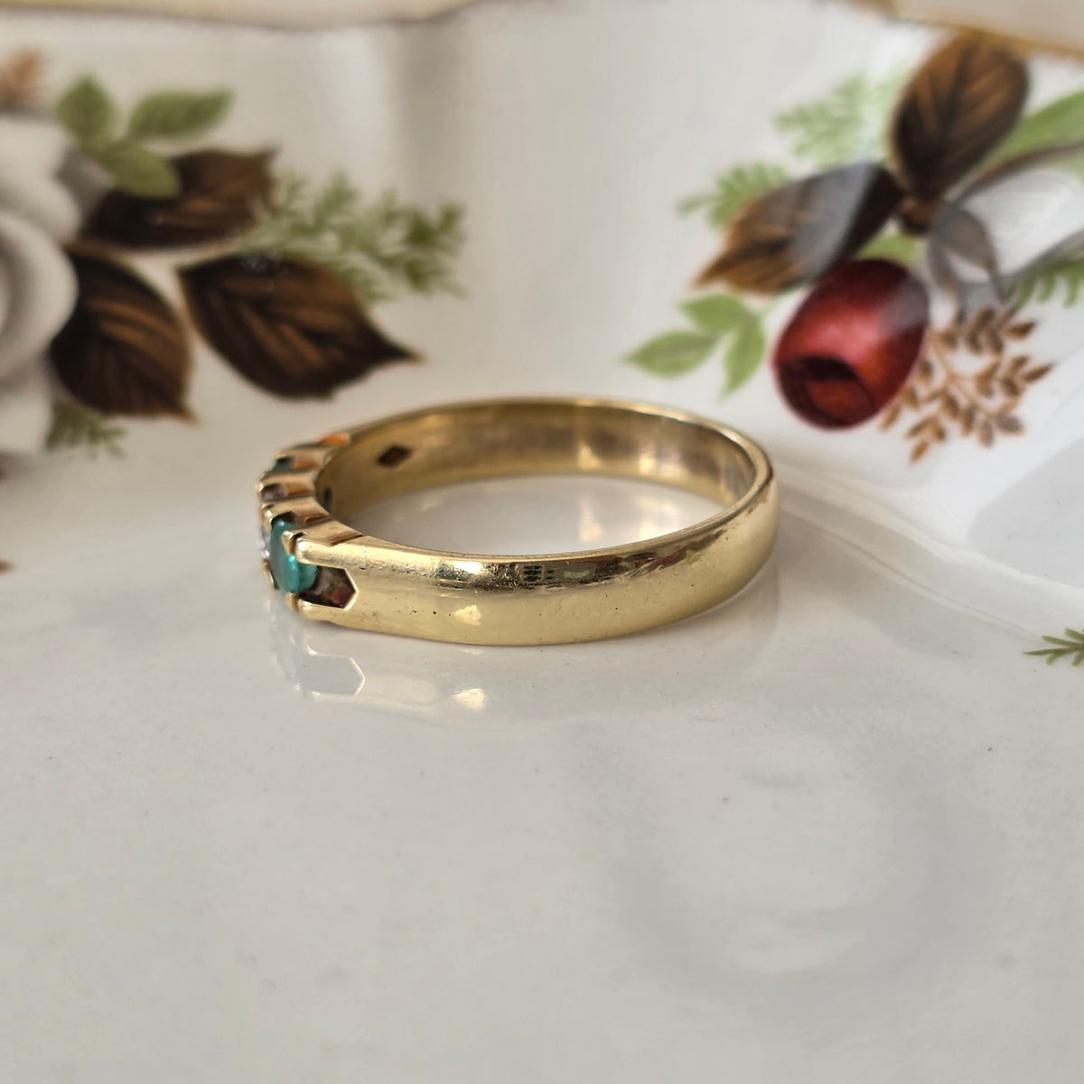 Vintage 14k gouden ring met smaragd en diamant