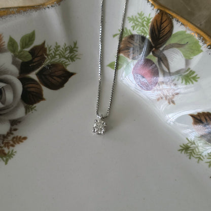 Vintage 18k witgouden ketting met diamant solitair 0.2ct