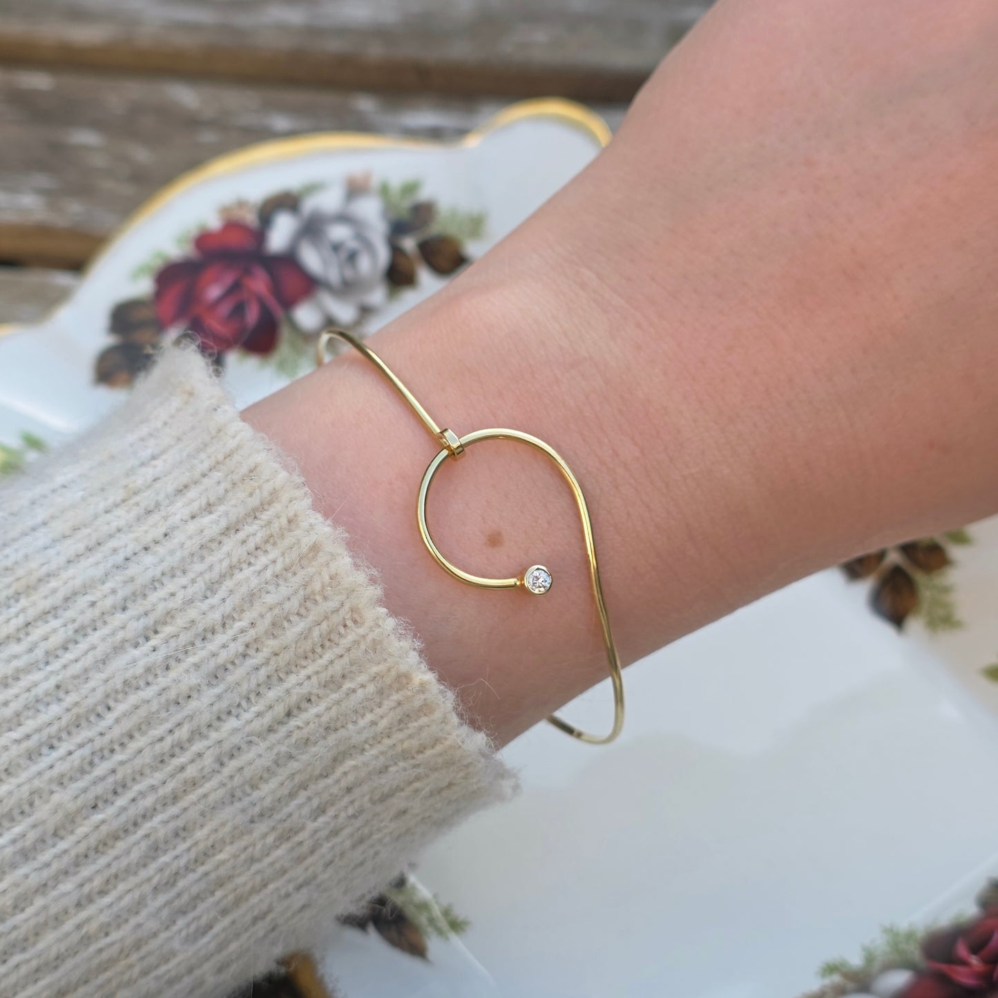 Vintage 14k gouden bangle armband met diamant