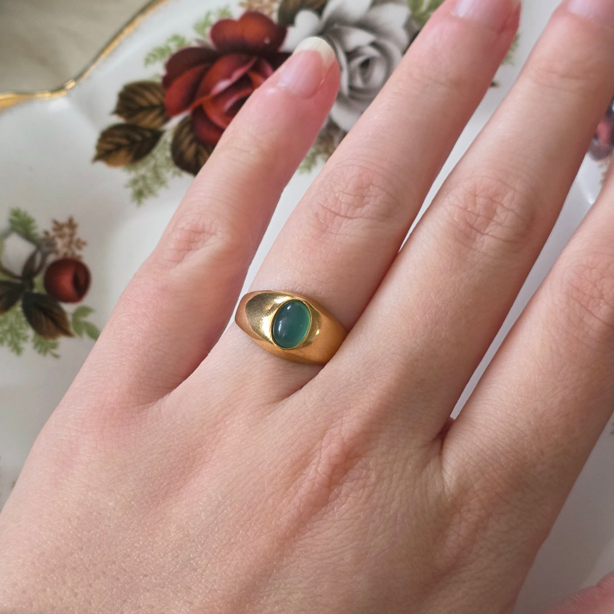 Vintage 18k gouden ring groene chrysopraas