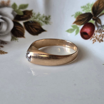 Antieke 14k gouden gypsy bombe ring old European cut diamant 0.4ct