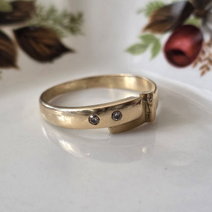 Vintage 14k gouden ring gesp met diamanten