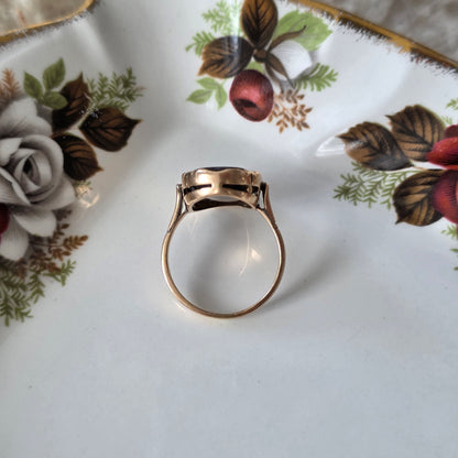 Vintage 14k rose gouden ring zwarte band agaat