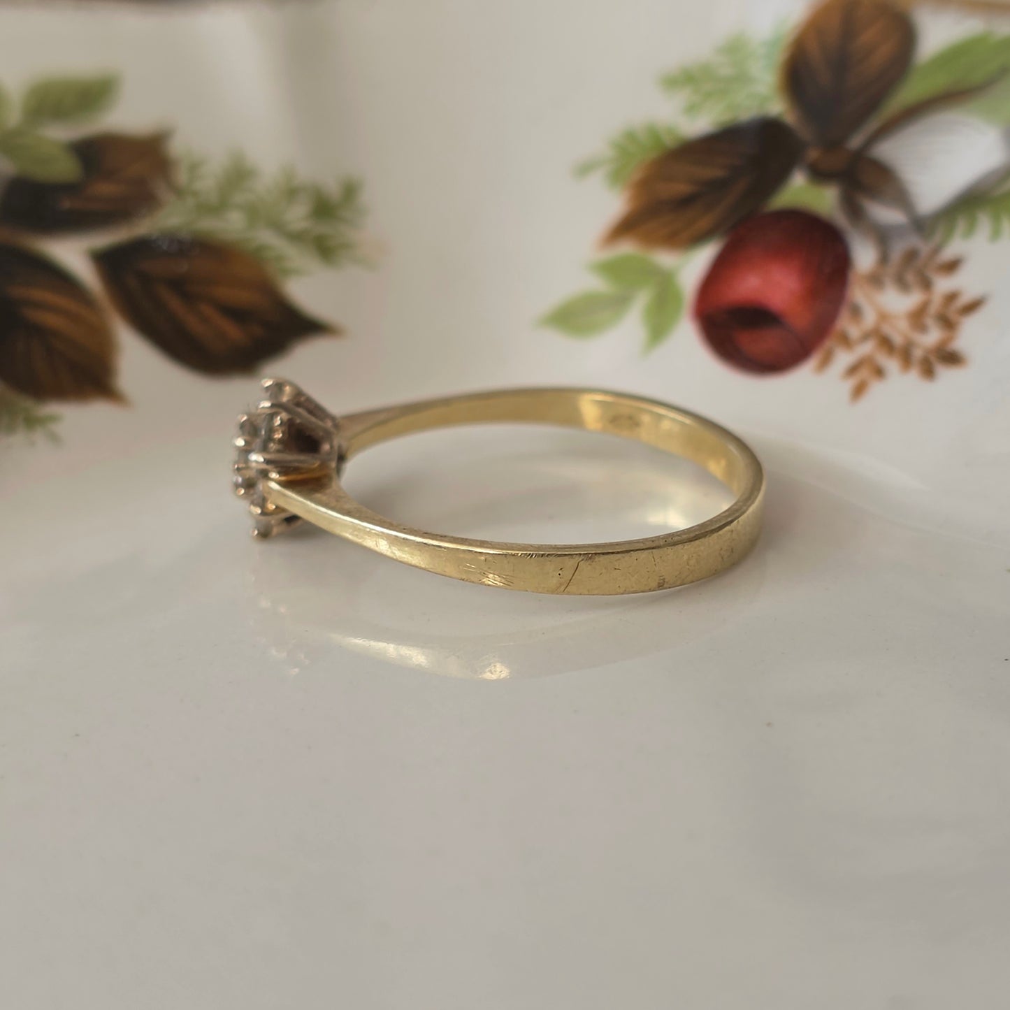 Vintage 14k gouden ring met diamanten bloem 0.2ct