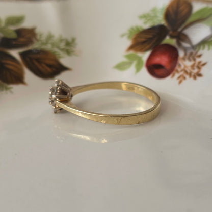 Vintage 14k gouden ring met diamanten bloem 0.2ct