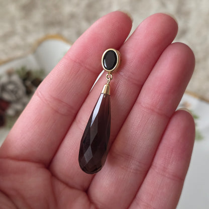 Vintage 14k gouden oorhangers rook kwarts