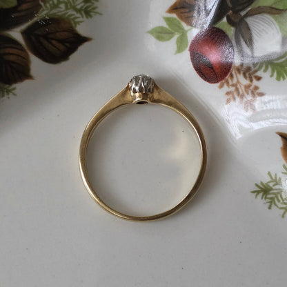 Vintage 14k gouden solitair verlovingsring diamant 0.15ct