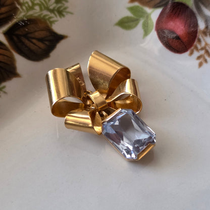 Vintage 18k gouden hanger strik met aquamarijn