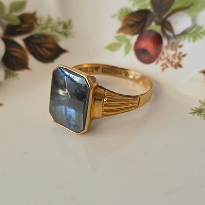 Vintage 18k gouden zegelring met hematiet