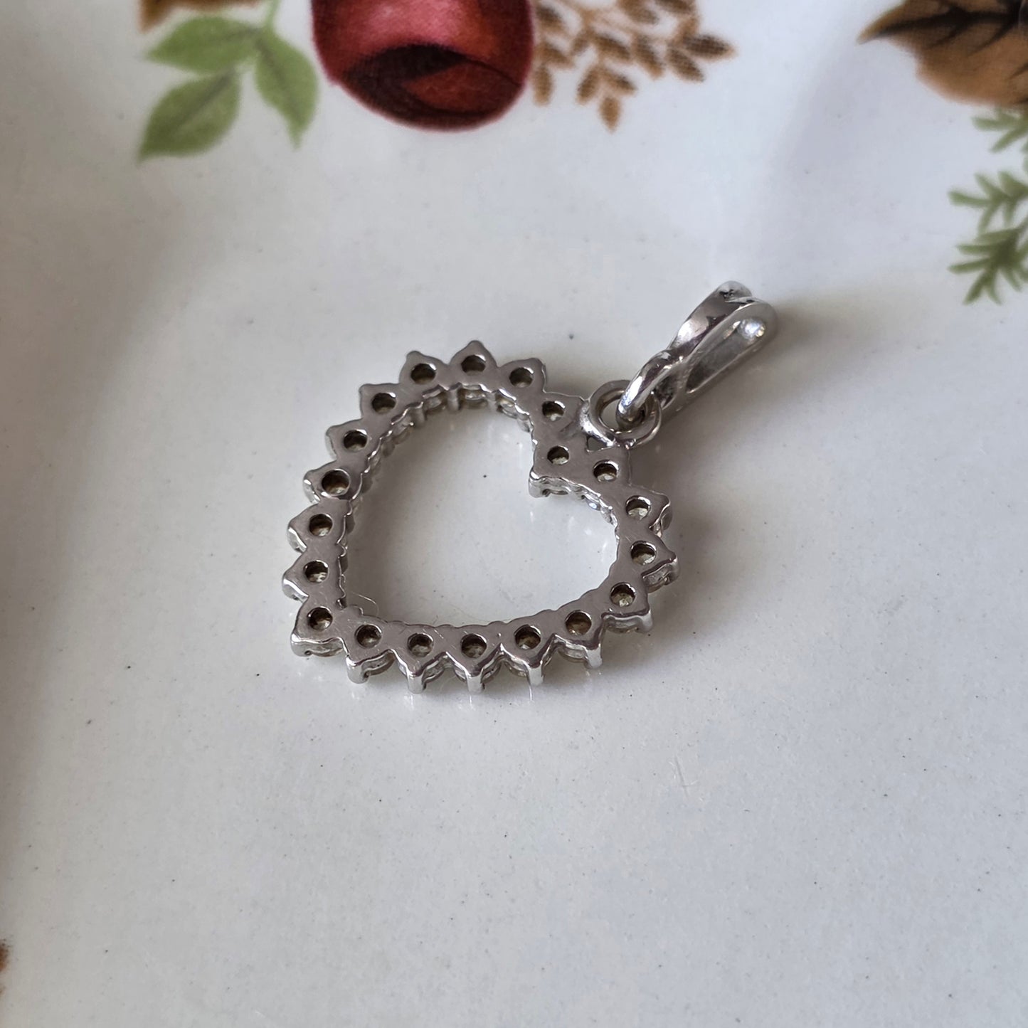 Vintage 14k witgouden hanger hart diamanten 0.2ct