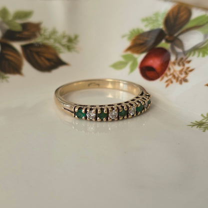 Vintage 14k gouden ring met smaragd en diamant