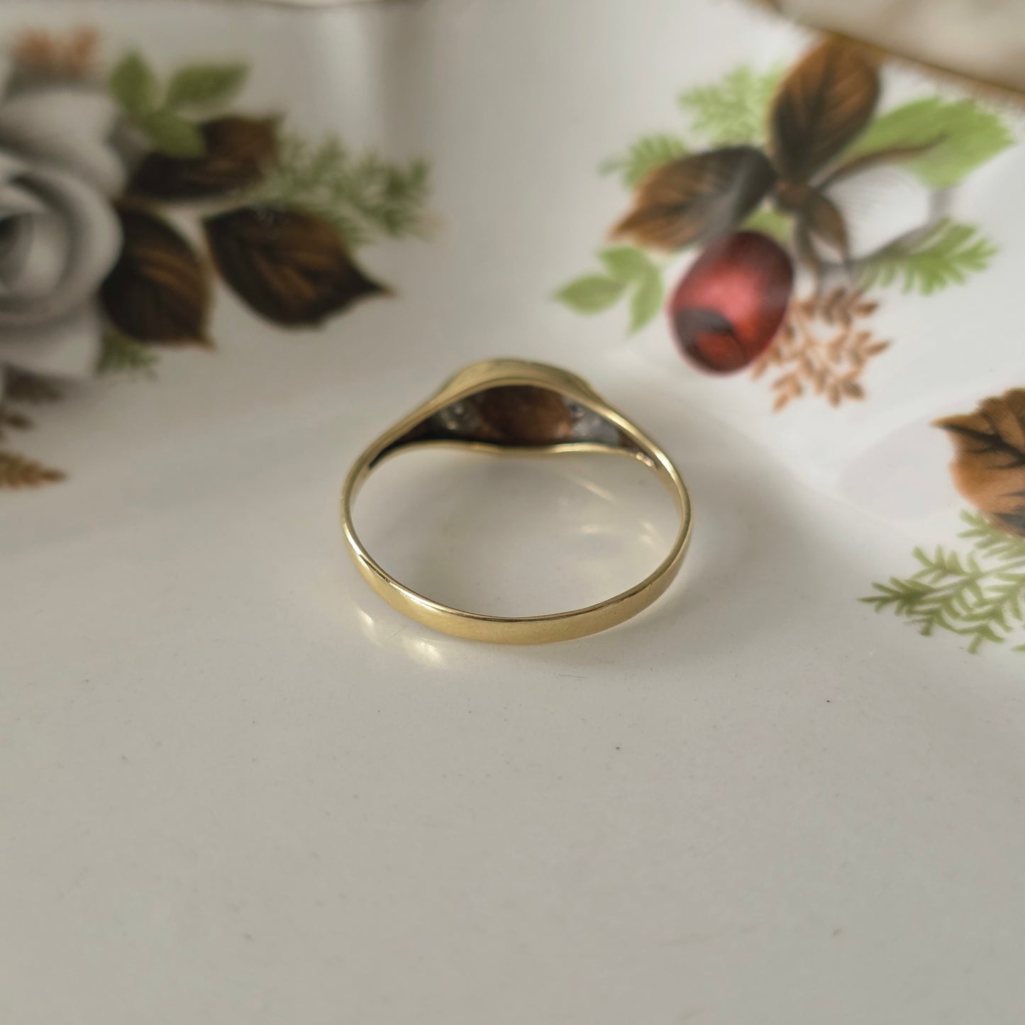 Vintage 14k gouden zegelring diamant