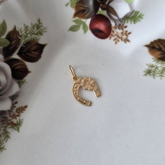 Vintage 18k gouden hanger hoefijzer klavertje vier