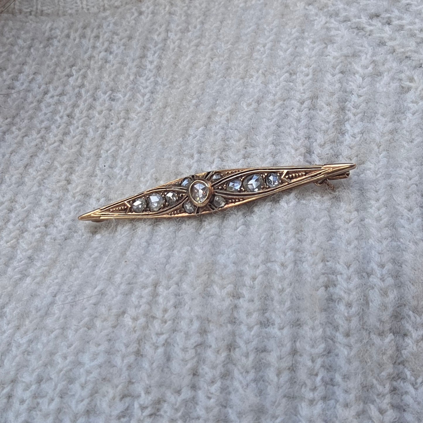 Antieke 14k gouden roosdiamant broche vroege Art Deco