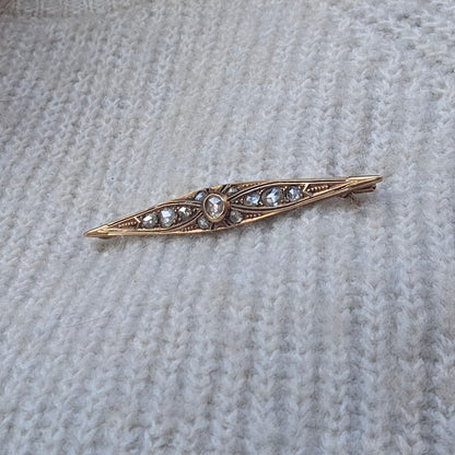 Antieke 14k gouden roosdiamant broche vroege Art Deco
