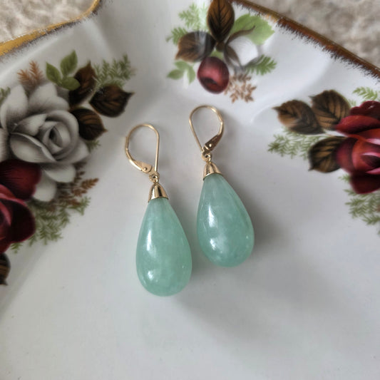 Vintage 14k gouden oorhangers groene chalcedoon