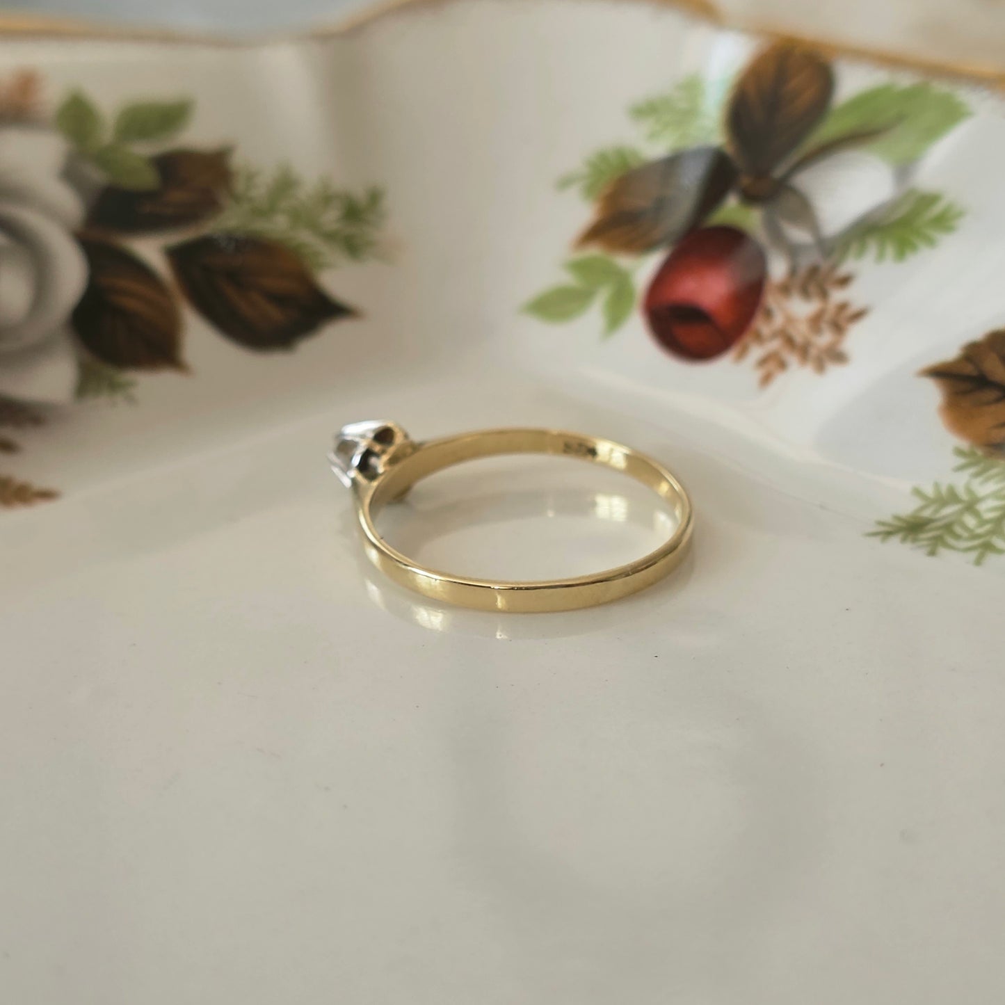 Vintage 14k gouden solitair verlovingsring diamant 0.02ct