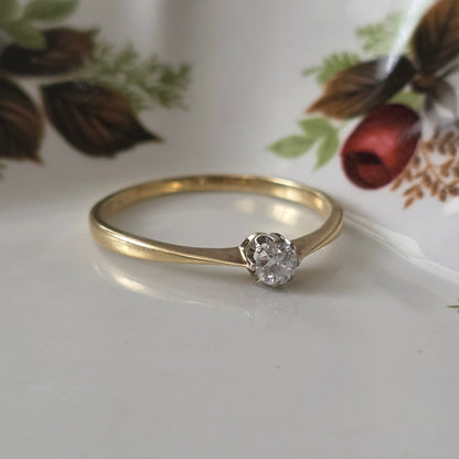 Vintage 14k gouden solitair verlovingsring diamant 0.15ct