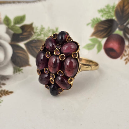 Vintage 14k gouden ring met granaat cabochons