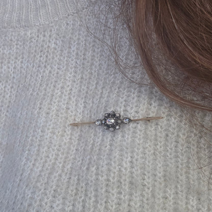 Antique 14k gold and silver rose-cut diamond brooch
