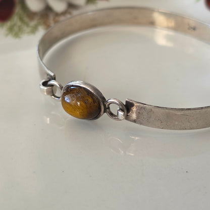 Vintage zilveren bangle tijgeroog