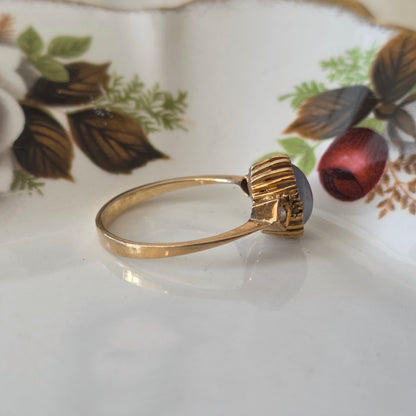 Vintage 14k gouden ring met ster saffier en diamanten
