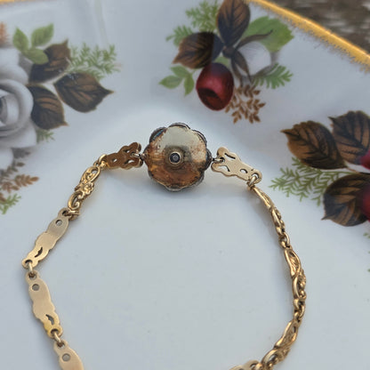 Antieke 14k gouden en zilver roosdiamant armband