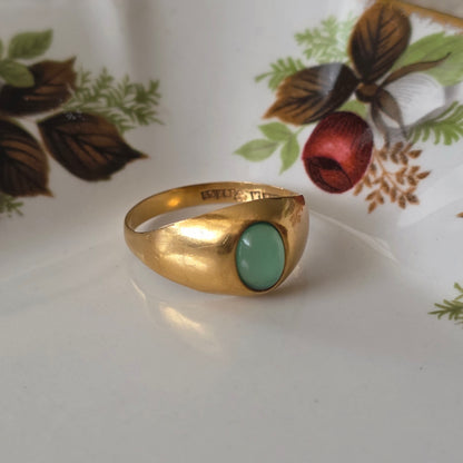 Vintage 18k gouden ring groene chrysopraas
