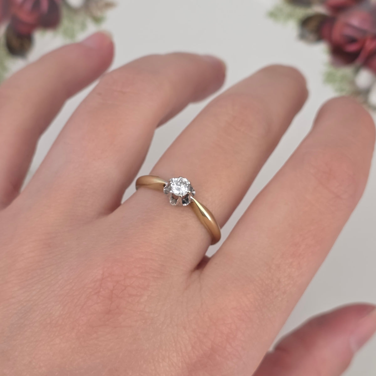 Vintage 14k gouden verlovingsring solitair diamant 0.215ct