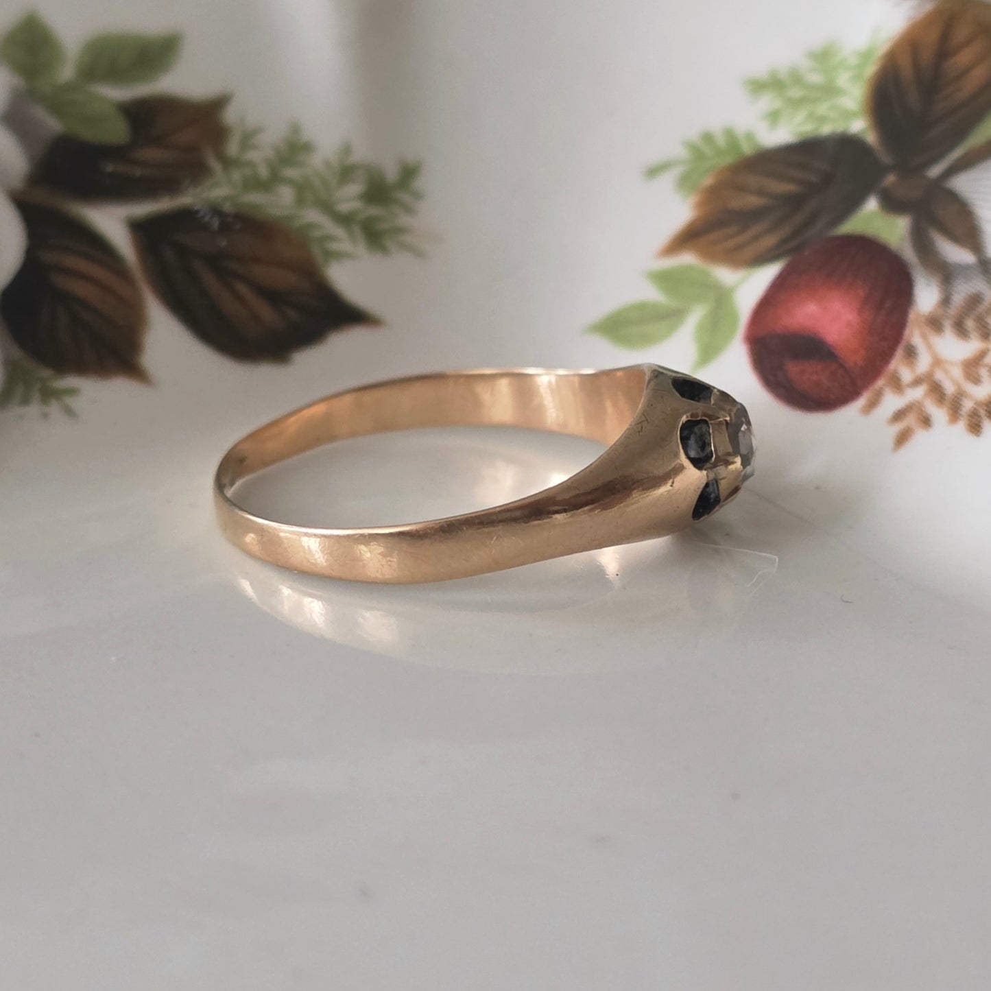 Antique 14k gold belcher ring with rose-cut diamond