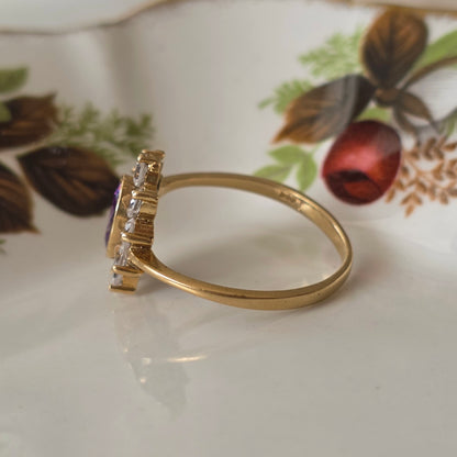 Vintage 14k gold ring with amethyst and white quartz