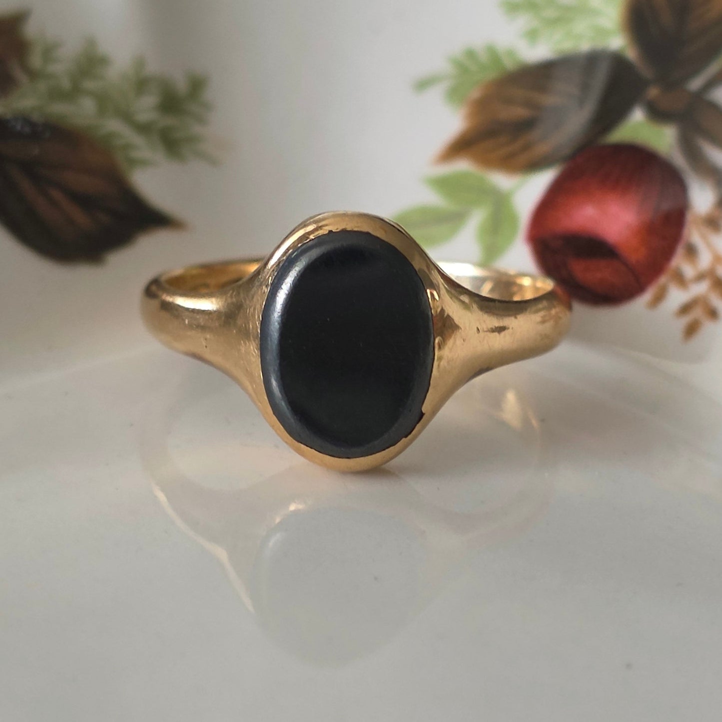 Vintage 18k gouden zegelring hematiet