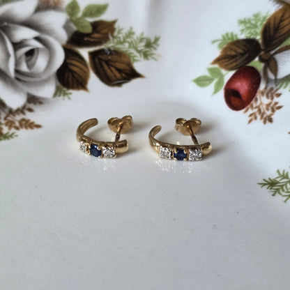 Vintage 14k gouden oorstekers diamant en saffier