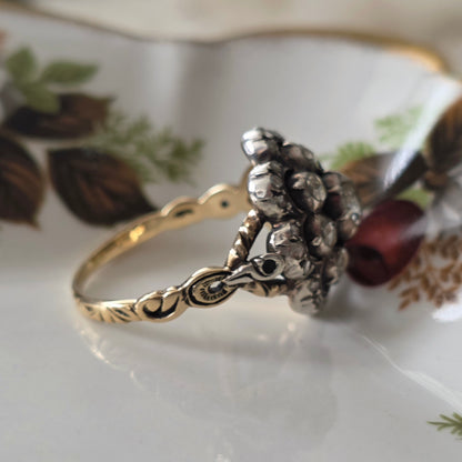 Antieke 14k gouden en zilver ring roosdiamant bloem