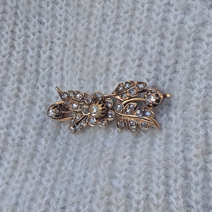 Antieke 14k gouden roosdiamant broche bloemtak en tremblant