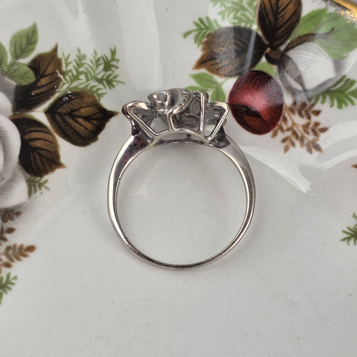 Antieke 14k witgouden ring diamanten bloemen
