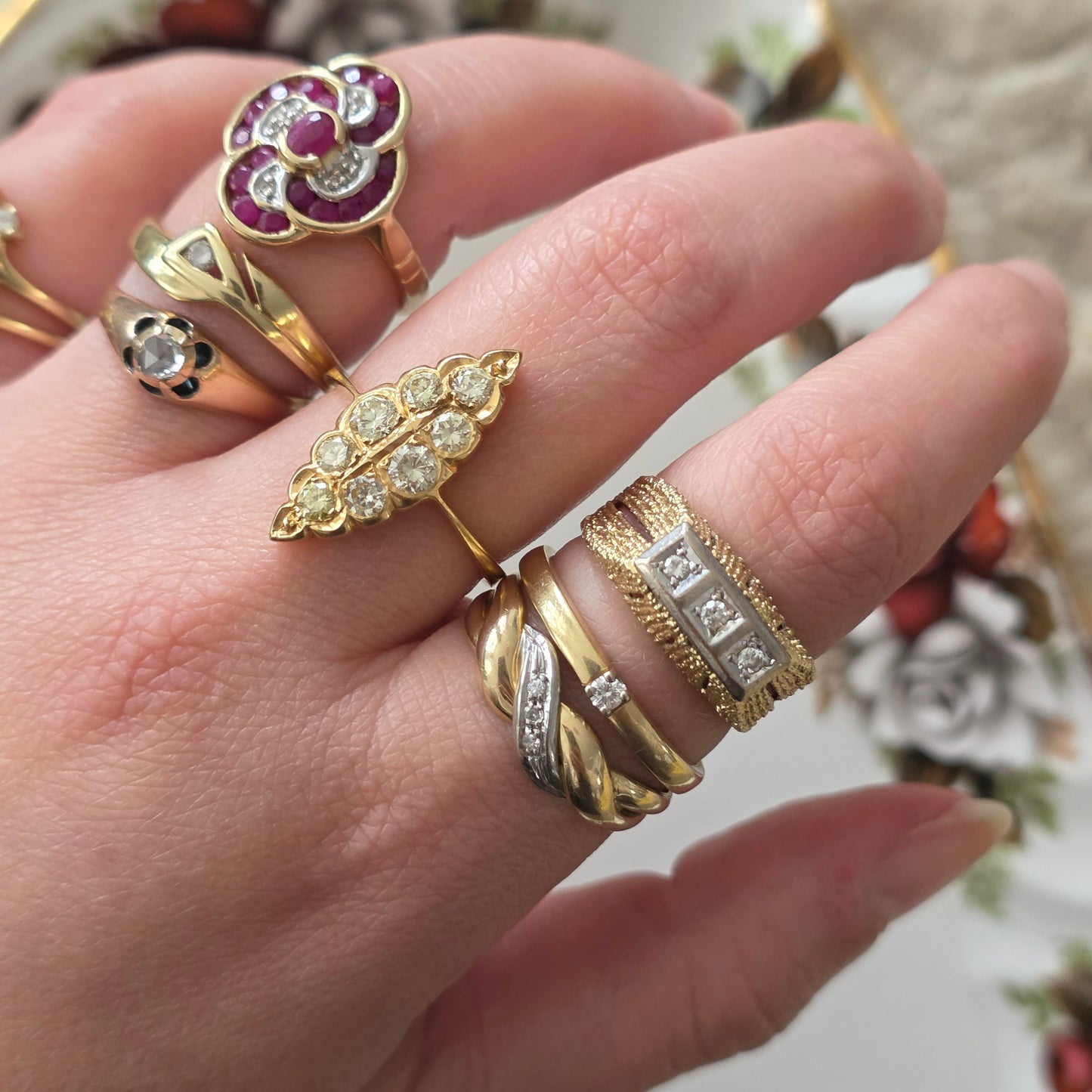 Vintage 14k gouden zegelring met diamant