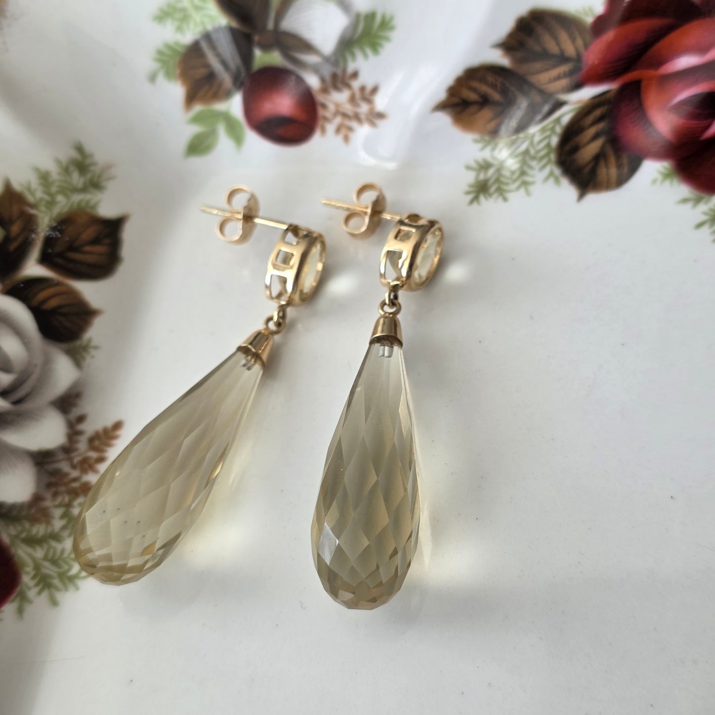 Vintage 14k gouden oorhangers citrien