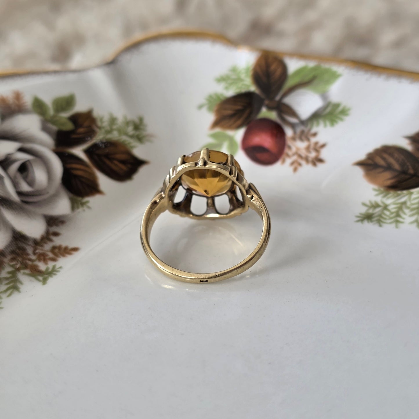 Vintage 14k gouden ring citrien bloem