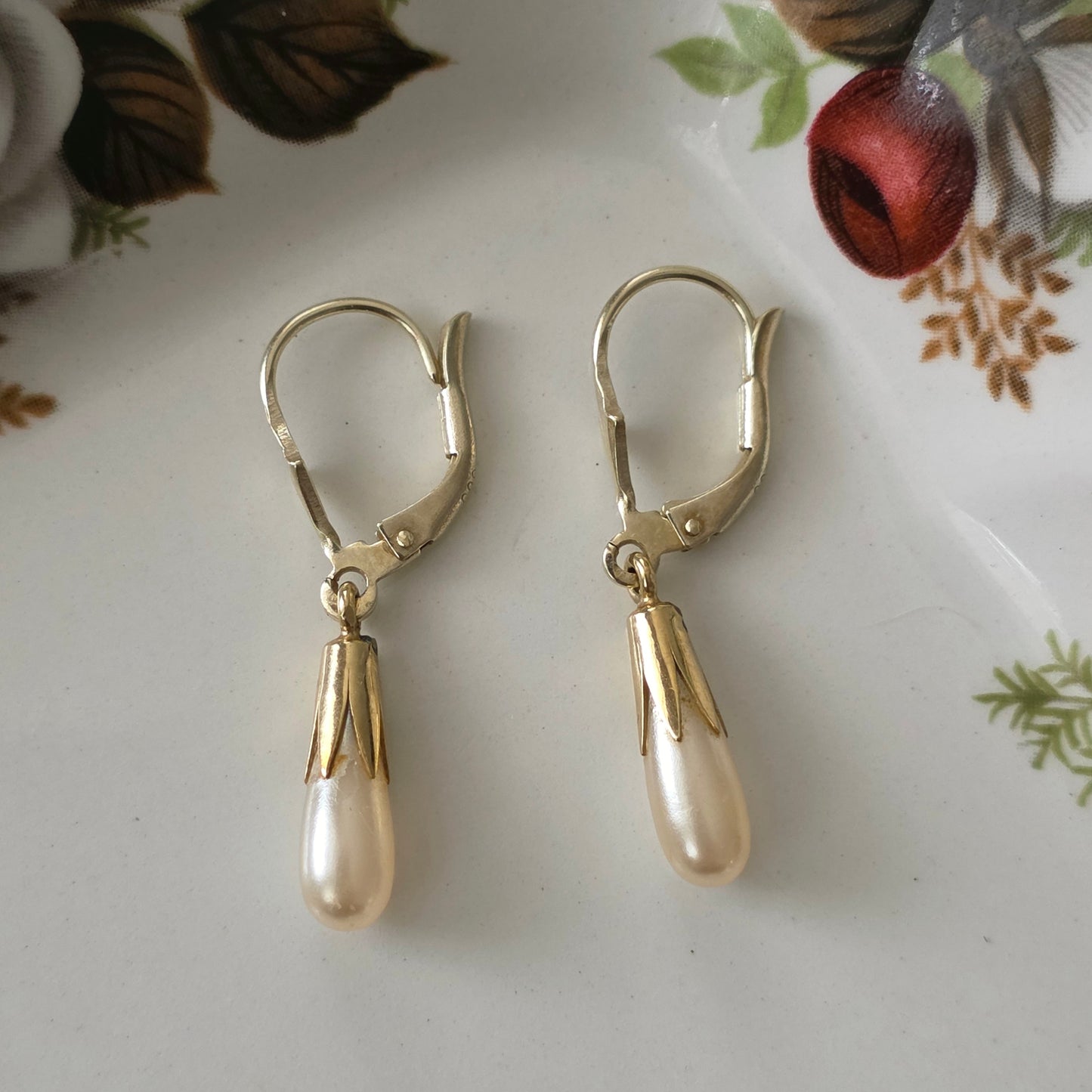Vintage 14k gouden oorhangers parel dormeuse