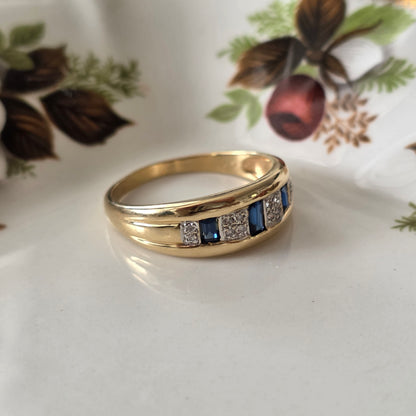 Vintage 14k gouden ring saffier en diamant