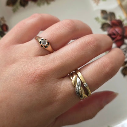 Antique 14k gold belcher ring with rose-cut diamond