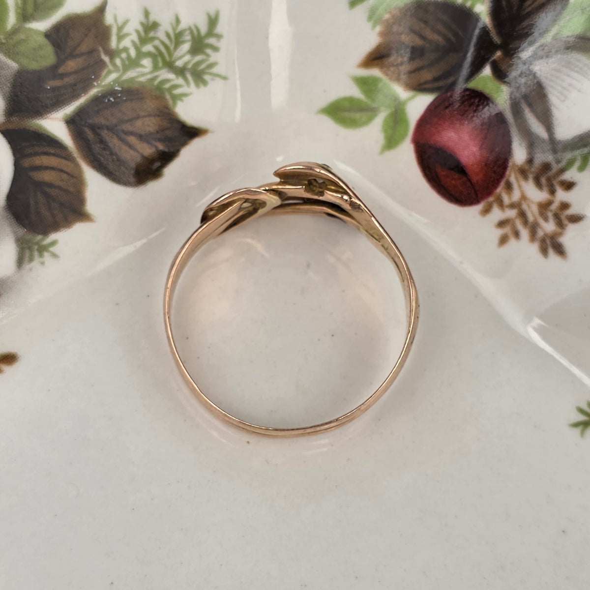 Antique 14k gold snake ring with rose-cut diamond and quartz
